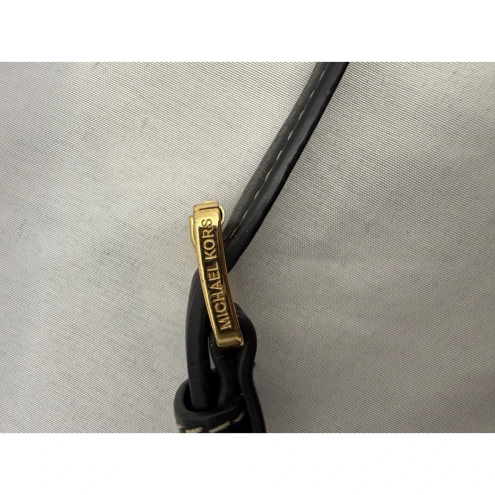 Michael Kors Black Pebbled Leather Crossbody Bag Gold Hardware White Stitching